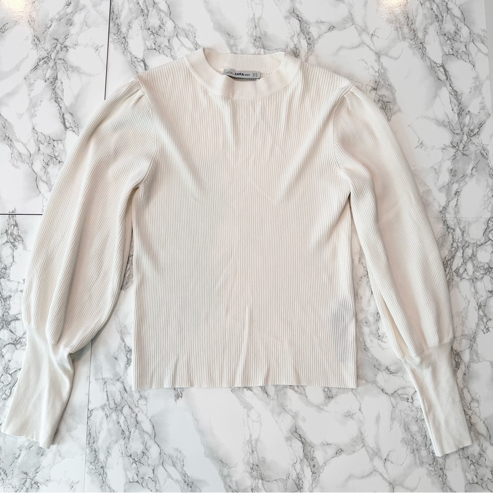 Zara | Balloon Sleeve Ribbed Sweater - Picture 3 of 8
